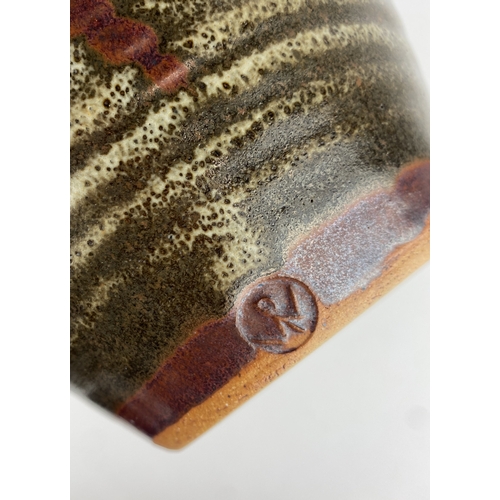 4 - A Winchcombe Pottery studio pottery vase, decorated with tenmoku abstract forms on mottled ribbed gr... 