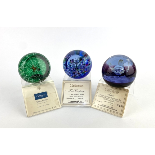 45 - Three Caithness limited edition paperweights comprising Silken Strands 109/350, Two's Company 63/750... 