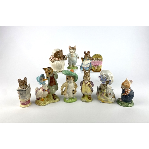 47 - A collection of Beswick, Doulton and Royal Albert Beatrix Potter figures to include Lady Mouse, Hunc... 