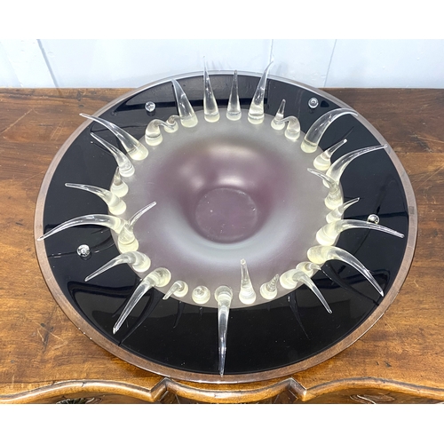 11 - A Svaja art glass large centrepiece dish with black border and striking piked design 60cm diameter (... 