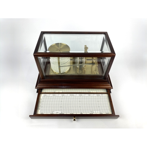 120 - A 20th century mahogany cased barograph, with graph drawer to base containing graph papers, 22cm hig... 