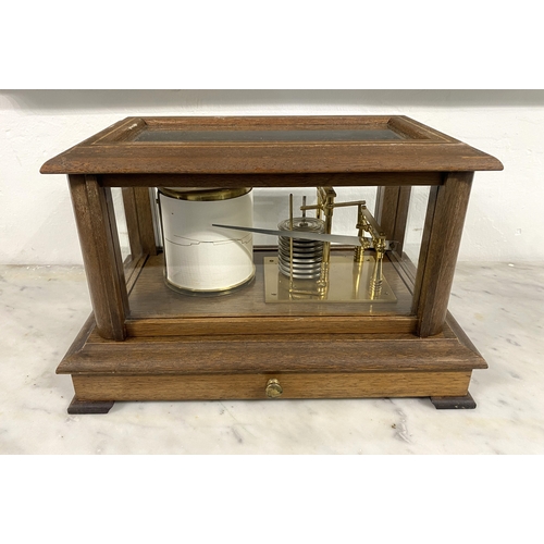 139 - A mahogany cased barograph by Russell of Norwich, fitted with graph drawer to base containing graph ... 