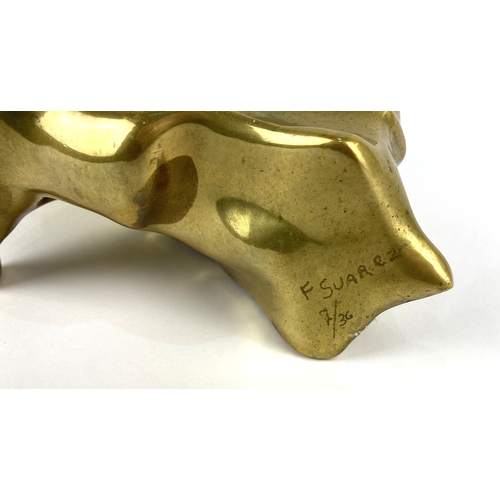 143 -  Fernando Suarez (Spanish), A bronze sculpture of a bull, signed and numbered 2/36, 21cm long... 
