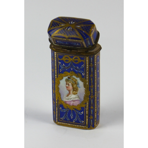 145 - A Sevres style porcelain box or case (possibly converted from an etui), 19th century, the blue groun... 