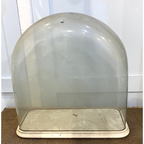 156 - A large Victorian glass dome, on white painted wodden base, 56cm high by 56cm wide.... 