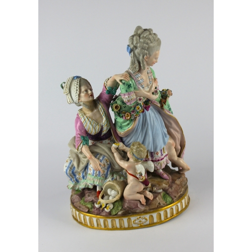 18 - A Meissen porcelain 'Broken Eggs' figure group, 19th century, after Acier, depicting two female figu... 