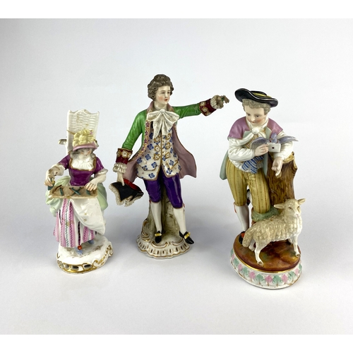 19 - A continental porcelain figure of a standing male, 19th century, in the Sitzendorf style, modelled h... 