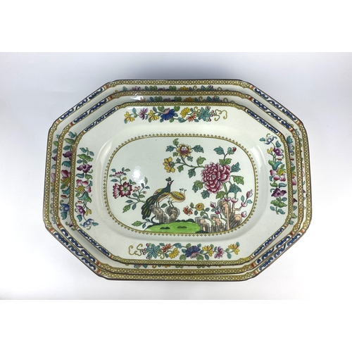 25 - A set of three 19th century Copeland Spode graduated meat platters in the 'Peacock' pattern, the lar... 