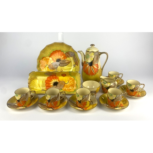 26 - A c.1930's Grays Pottery art deco coffee set hand painted in the 'Sunbuff' pattern, comprising a cof... 