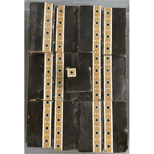 3 - Thirteen Minton & Co encaustic border tiles and one part tile, with repeating quatrefoil in whit... 