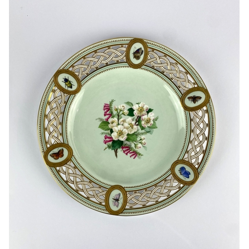 37 - A Minton porcelain cabinet plate, 19th century, duck egg blue ground, centrally painted with spring ... 