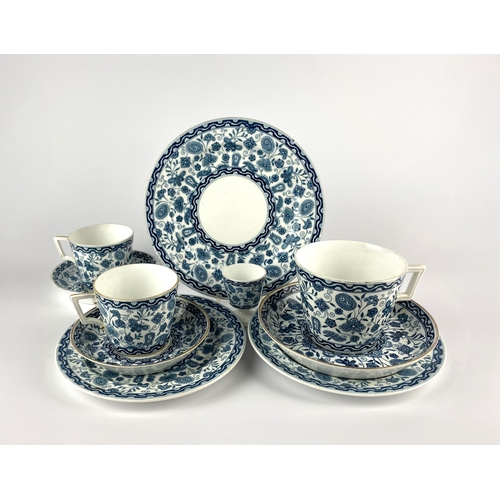 43 - A Royal Crown Derby 'Wilmot' pattern part tea service, comprising; three tea cups and saucers (one l... 