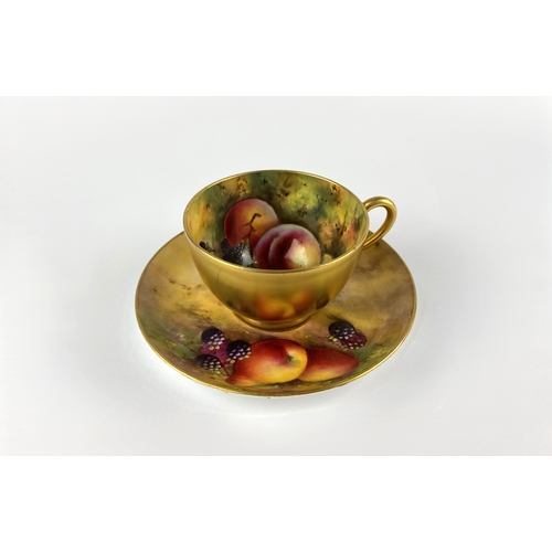 44 - A Royal Worcester cabinet cup and saucer, retailed by Townsend & Co. Newcastle-upon-Tyne, painte... 