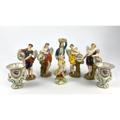 9 - A pair of 19th century porcelain miniature models of urns with floral decoration and gilt embellishm... 