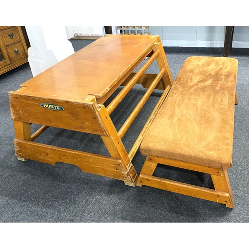 604 - A vintage 'Hunts of Liverpool' vaulting box, in two sections, with padded suade seat, these are ofte... 