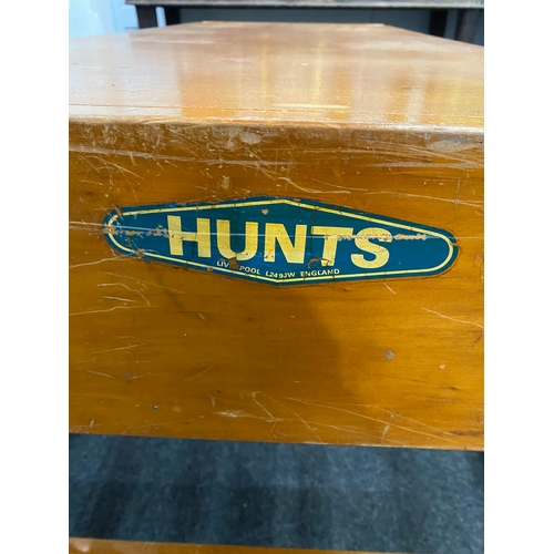 604 - A vintage 'Hunts of Liverpool' vaulting box, in two sections, with padded suade seat, these are ofte... 