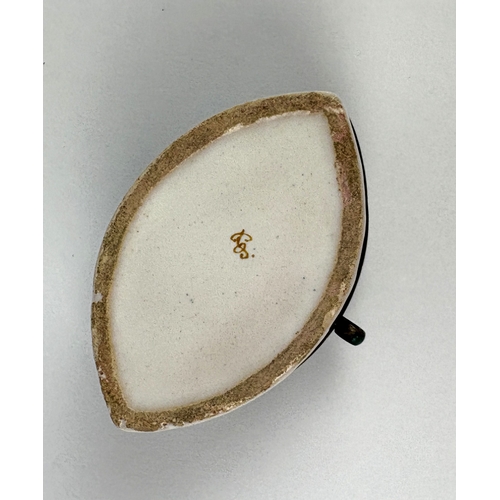 1 - A Georgian porcelain snuff box with metal mounts, eliptical form, hinged lid, the lid decorated with... 