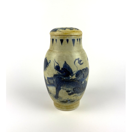 101 - An antique Chinese blue and white porcelain covered jar, probably Transitional period c.1640, old ha... 