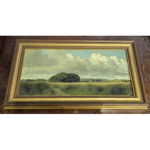 342 - Oliver Ommanney, 'Somerset Landscape near Curry Rivel [...]', oil on board, unsigned, verso inscribe... 