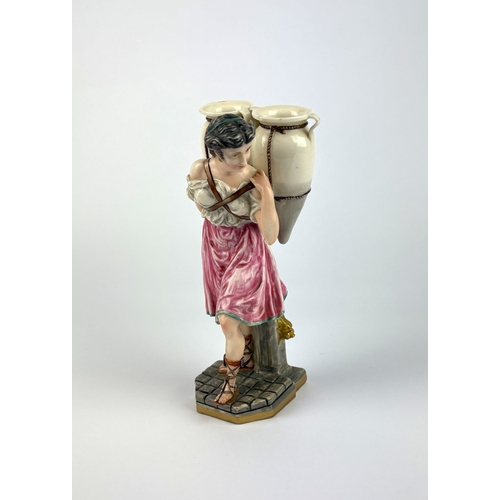 65 - A 19th century Worcester porcelain figure of an ancient female water carrier, factory mark underside... 