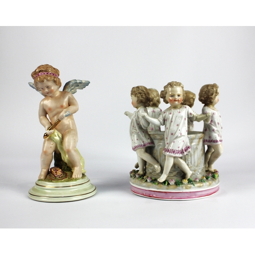 78 - An Ernest Bohne & Sohne porcelain figural vase, in the form of children around a well, impressed... 