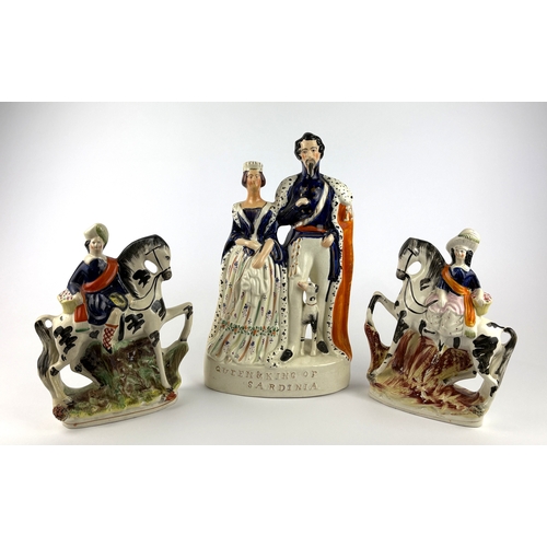 89 - A large 19th century Staffordshire Pottery flatback Royal figure group 'Queen & King of Sardinia... 