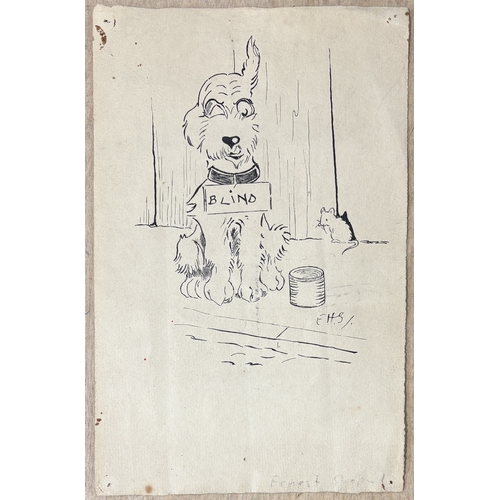 322 - Ernest Howard Shepard OBE MC (British, 1879 - 1976), 'BLIND' a comical ink cartoon of a begging dog,... 