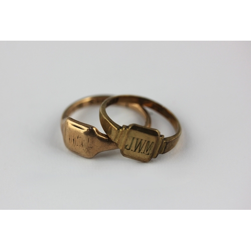 122 - Two 9ct gold signet rings each initial engraved, combined weight 6.2g... 