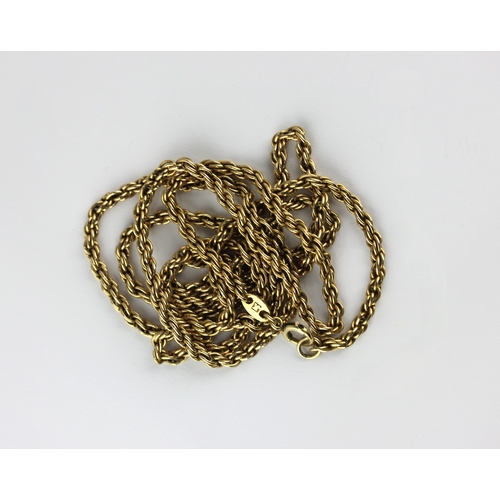 128 - A gold rope twist neck chain detailed 14k 585, on a bolt ring clasp, weight 28.9g.... 
