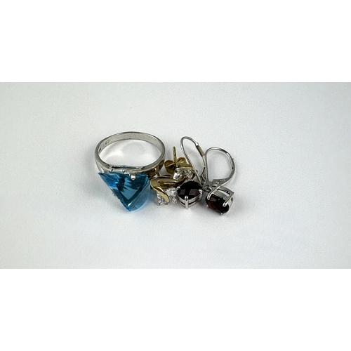 133 - A pair of gold and colourless gem set earrings, the post and butterfly fittings detailed 375, a pair... 