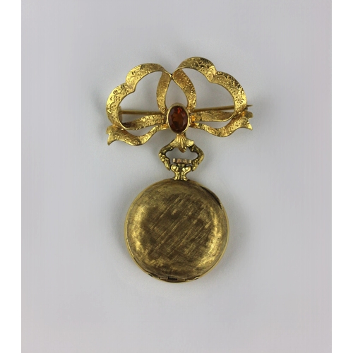 164 - A Klarlund gold cased keyless wind hunting case ladies fob watch detailed 18K 0.750 with a gold and ... 