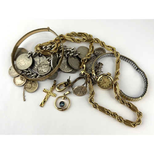 165 - An Accurist 9ct gold circular cased ladies wrist watch on an expanding metal bracelet, a mostly base... 