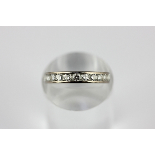 172 - An 18ct white gold and diamond half hooped ring mounted with a row of twelve brilliant cut diamonds,... 
