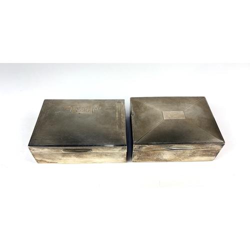 346 - A George V Art Deco silver cigarette box, by James Walter Tiptaft, Birmingham, 1934, engine turned d... 