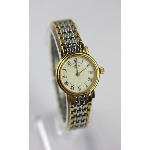 42 - A Rotary steel and gilt ladies bracelet wristwatch, with black Roman numerals to the white dial, wit... 