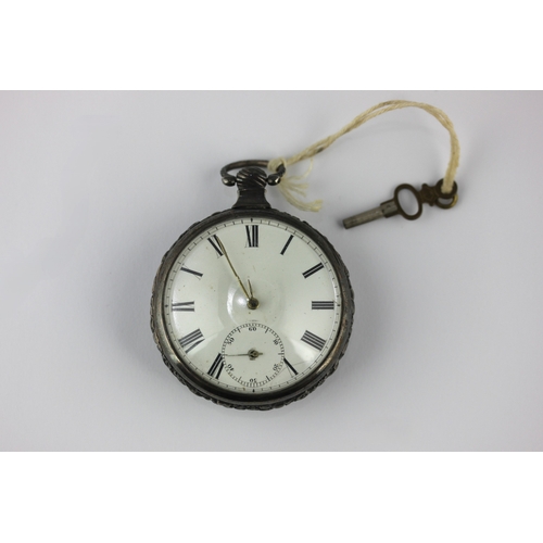 48 - A silver cased key wind open-faced pocket watch the gilt fusee movement with a verge escapement, the... 
