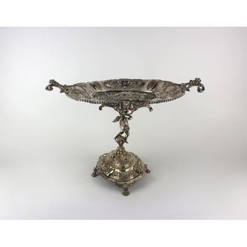 505 - A good quality 19th century continental white metal tazza, indistinct mark to rim, the dished oval t... 