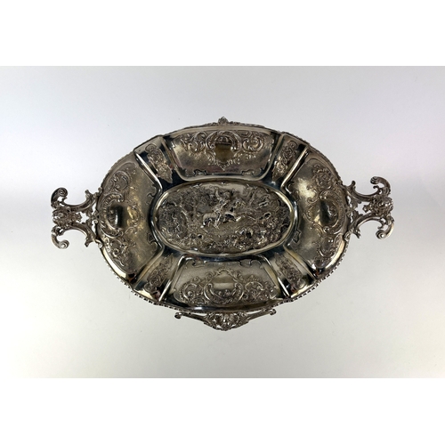 505 - A good quality 19th century continental white metal tazza, indistinct mark to rim, the dished oval t... 