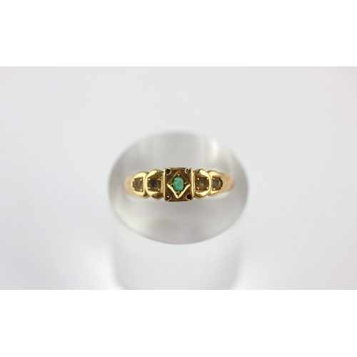 54 - An 18ct gold ring set with a central emerald, the four further gems lacking, Birmingham 1902, size O... 