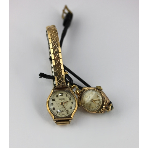 57 - Two Rotary 9ct gold cased lady's wristwatches including one fitted to an expanding metal bracelet, B... 