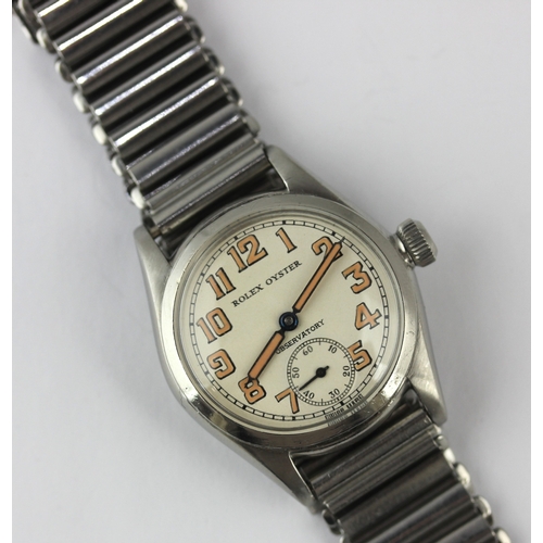 6 - A Rolex Oyster Observatory steel cased wristwatch, the signed refurbished dial with Arabic numerals,... 