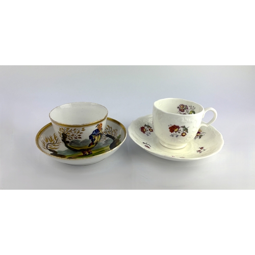 94 - Two early 19th century Minton cups and saucers, one of bute shape with matching saucer painted with ... 