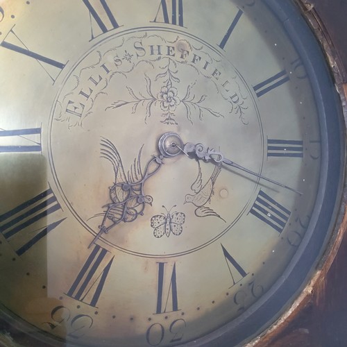 37 - A George III English oak longcase, the period brass dial inscribed ELLIS SHEFFIELD above fanciful bi... 