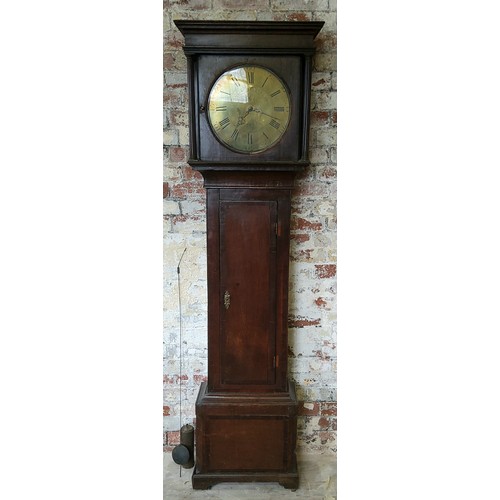 37 - A George III English oak longcase, the period brass dial inscribed ELLIS SHEFFIELD above fanciful bi... 