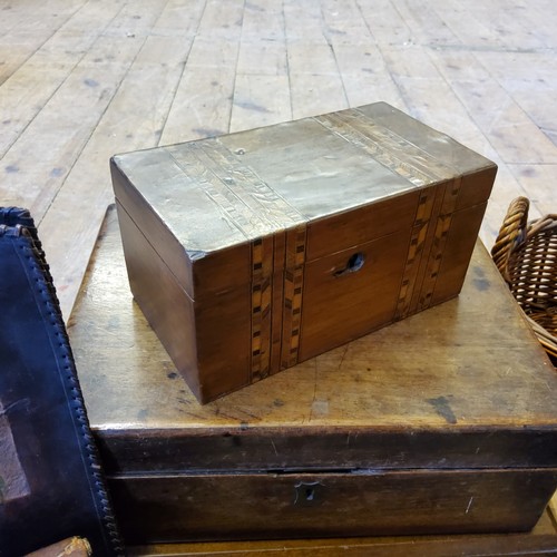 69 - Boxes & Objects - various Victorian work boxes; a Tunbridge ware tea caddy; cow bell; etc (all A... 