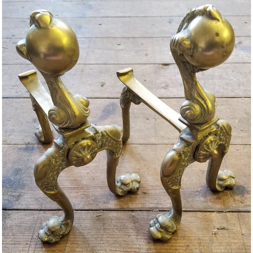 71 - A Victorian brass ball & claw companion set comprising poker, shovel, tongs and andirons