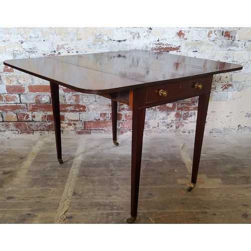 76 - An Edwardian Sheraton Revival mahogany Pembroke table, long drawer to frieze, period brass handles, ... 