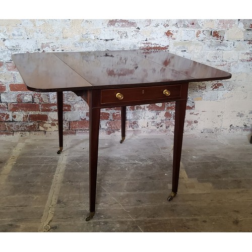 76 - An Edwardian Sheraton Revival mahogany Pembroke table, long drawer to frieze, period brass handles, ... 