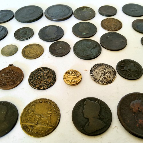 91 - Early Coins, Tokens & Medallions - various George III copper examples; Half Penny tokens; silver... 