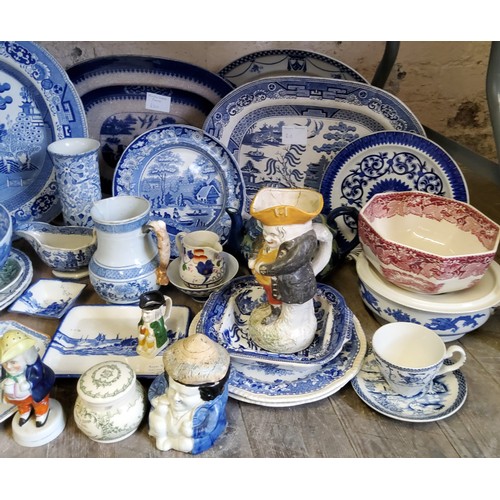 108 - Decorative Ceramics -  Victorian blue & white meat plates; a Copeland Spode bowl; a Wood & S... 